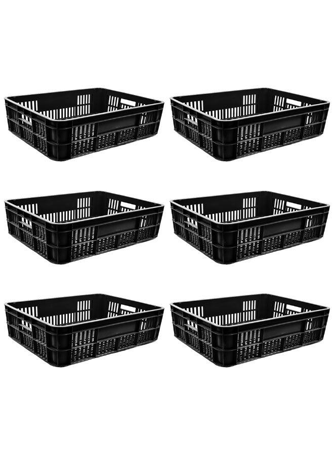 صناعات بلاستيكا ذ.م.م. 6pcs of Bakery Crate Ventilated Storage Crate BC594517 Stackable & Durable Storage Box For Home Office and Outdoor Organizer (590mm x 450mm x 170mm) Black - Image 1